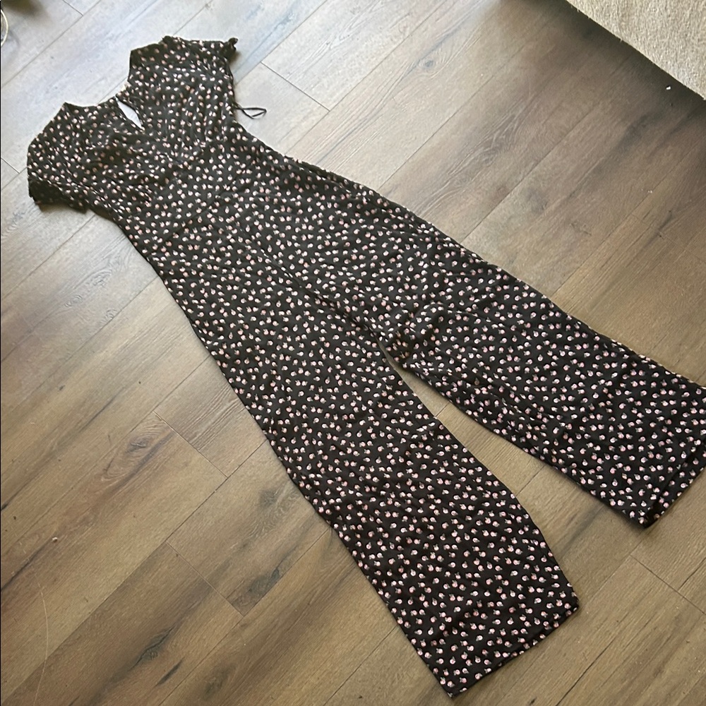 Free People Black Jumpsuit with Pink Floral Print
